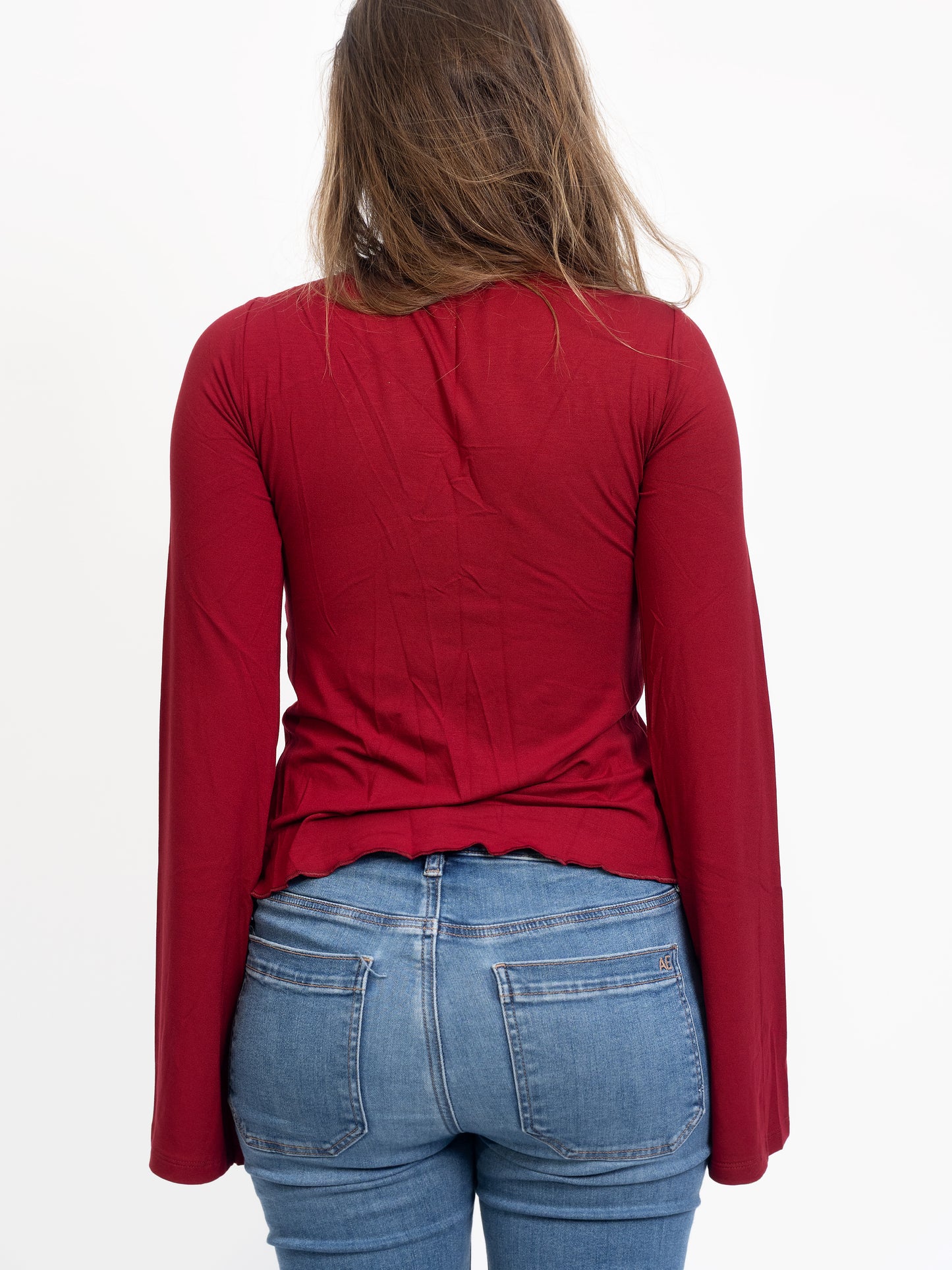 Long Sleeve Tie Top - Dark Red