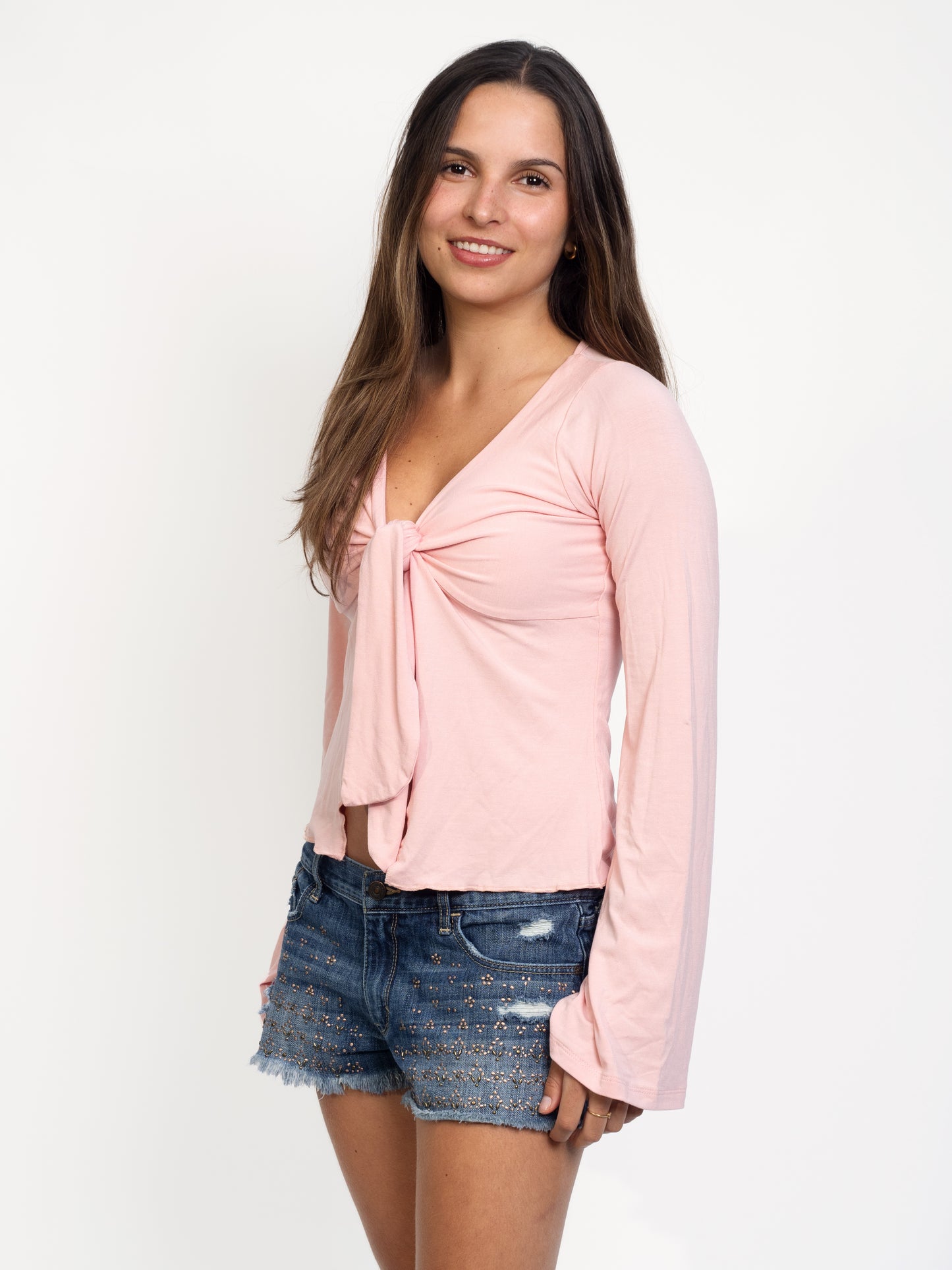 Long Sleeve Tie Top - Palo Rosa