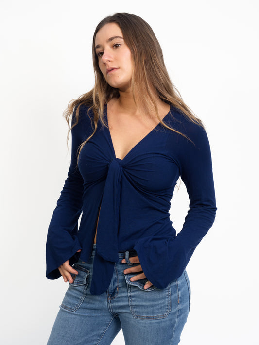 Long Sleeve Tie Top - Navy